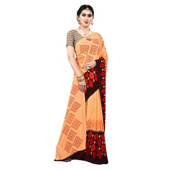 Orange printed georgette saree with blouse 4