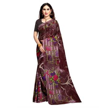 Maroon printed georgette saree with blouse 1
