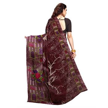 Maroon printed georgette saree with blouse 3