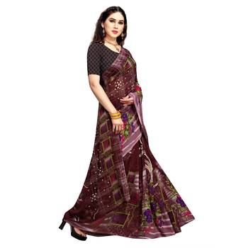 Maroon printed georgette saree with blouse 4