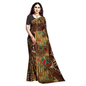 Brown printed georgette saree with blouse 1