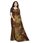 Brown printed georgette saree with blouse