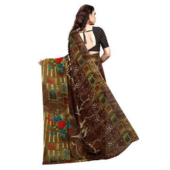 Brown printed georgette saree with blouse 3