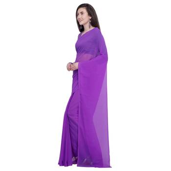 Purple printed georgette saree with blouse 1