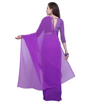 Purple printed georgette saree with blouse 2