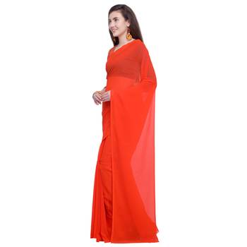Orange printed georgette saree with blouse 1