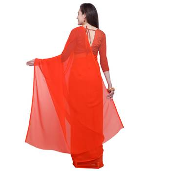 Orange printed georgette saree with blouse 2
