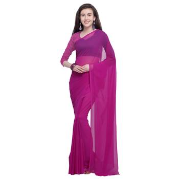 Pink printed georgette saree with blouse 1