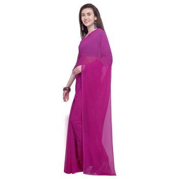 Pink printed georgette saree with blouse 2