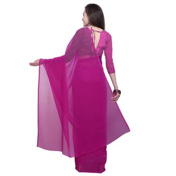 Pink printed georgette saree with blouse 3