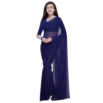 blue printed georgette saree with blouse 1