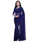 blue printed georgette saree with blouse