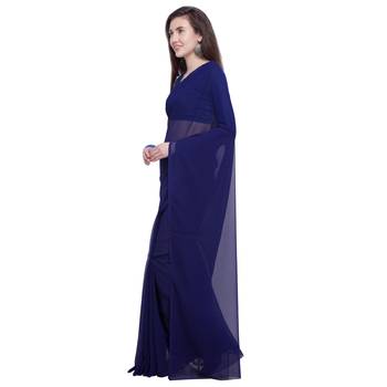 blue printed georgette saree with blouse 2