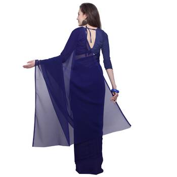 blue printed georgette saree with blouse 3