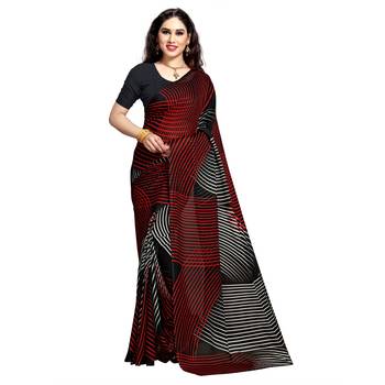 Black printed georgette saree with blouse 1