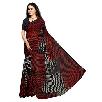 Black printed georgette saree with blouse 2