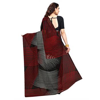 Black printed georgette saree with blouse 3