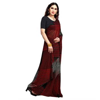Black printed georgette saree with blouse 4