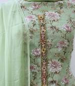 Light Green Linen Print Designer Suit Fabric