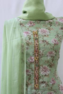 Light Green Linen Print Designer Suit Fabric 3