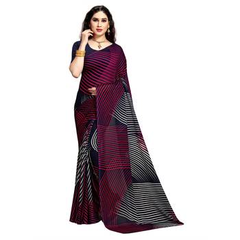 Purple printed georgette saree with blouse 1