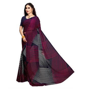 Purple printed georgette saree with blouse 2