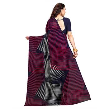 Purple printed georgette saree with blouse 3