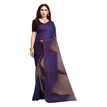 Blue printed georgette saree with blouse 1