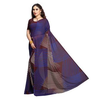 Blue printed georgette saree with blouse 2