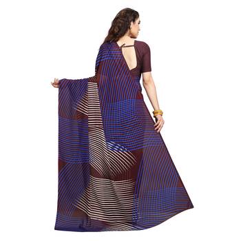 Blue printed georgette saree with blouse 3