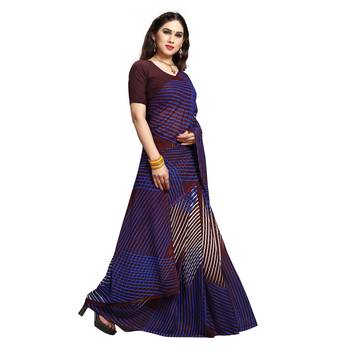 Blue printed georgette saree with blouse 4