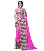 Pink printed georgette saree with blouse