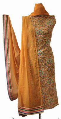 Mustard Embroidered Georgette Designer Suit Fabric 1