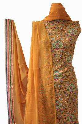 Mustard Embroidered Georgette Designer Suit Fabric 2