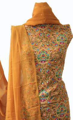 Mustard Embroidered Georgette Designer Suit Fabric 3