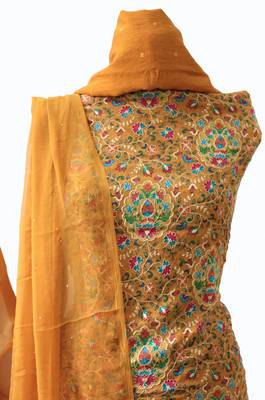 Mustard Embroidered Georgette Designer Suit Fabric 4