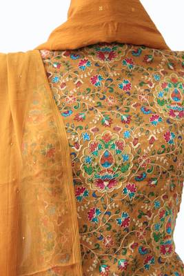 Mustard Embroidered Georgette Designer Suit Fabric 5