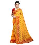 Red printed georgette saree with blouse