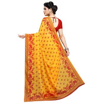 Red printed georgette saree with blouse 3