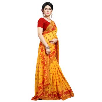 Red printed georgette saree with blouse 4