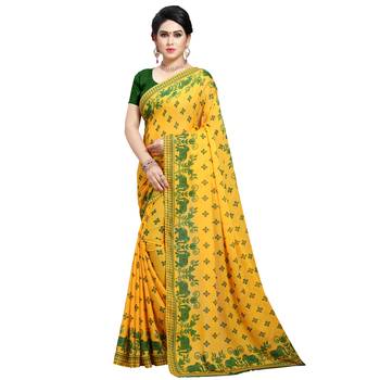 Green printed georgette saree with blouse 1