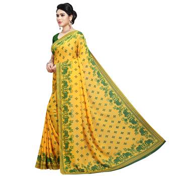Green printed georgette saree with blouse 2
