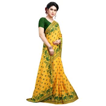 Green printed georgette saree with blouse 4