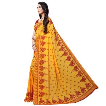 Red printed georgette saree with blouse 2