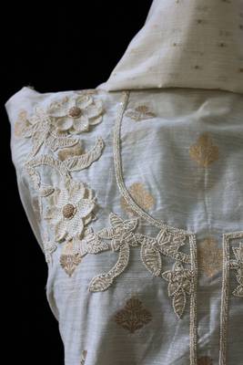 Off-White Embroidered Khaddi Designer Suit Fabric 1
