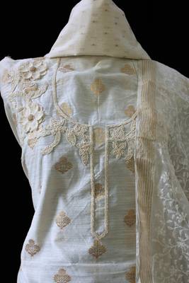 Off-White Embroidered Khaddi Designer Suit Fabric 2