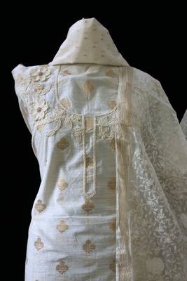 Off-White Embroidered Khaddi Designer Suit Fabric 3