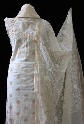 Off-White Embroidered Khaddi Designer Suit Fabric 4