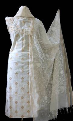 Off-White Embroidered Khaddi Designer Suit Fabric 5