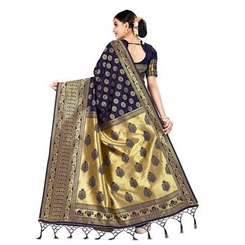 Blue printed silk blend saree with blouse 3